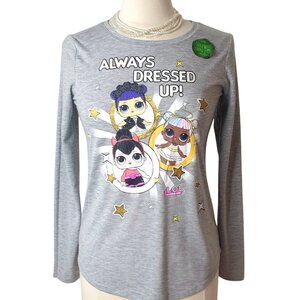 LOL Surprise Girls Glow in Dark LS Shirt XL Always Dressed Up Graphic Tee Gray